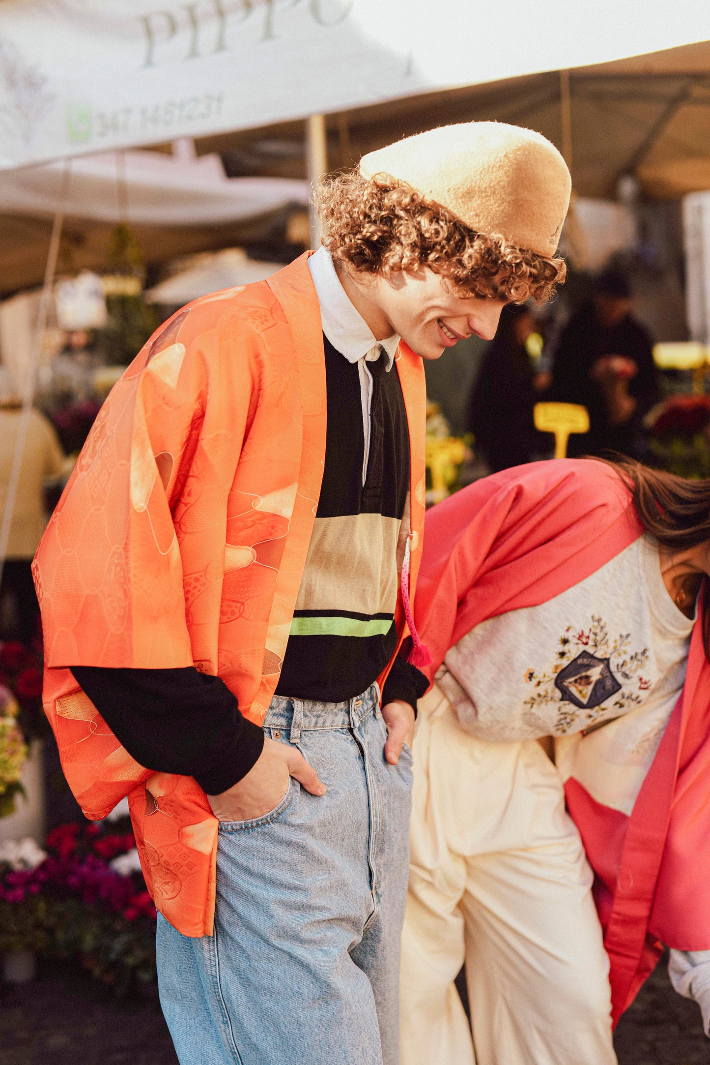 kimono haori vintage giapponese arancio indossato
