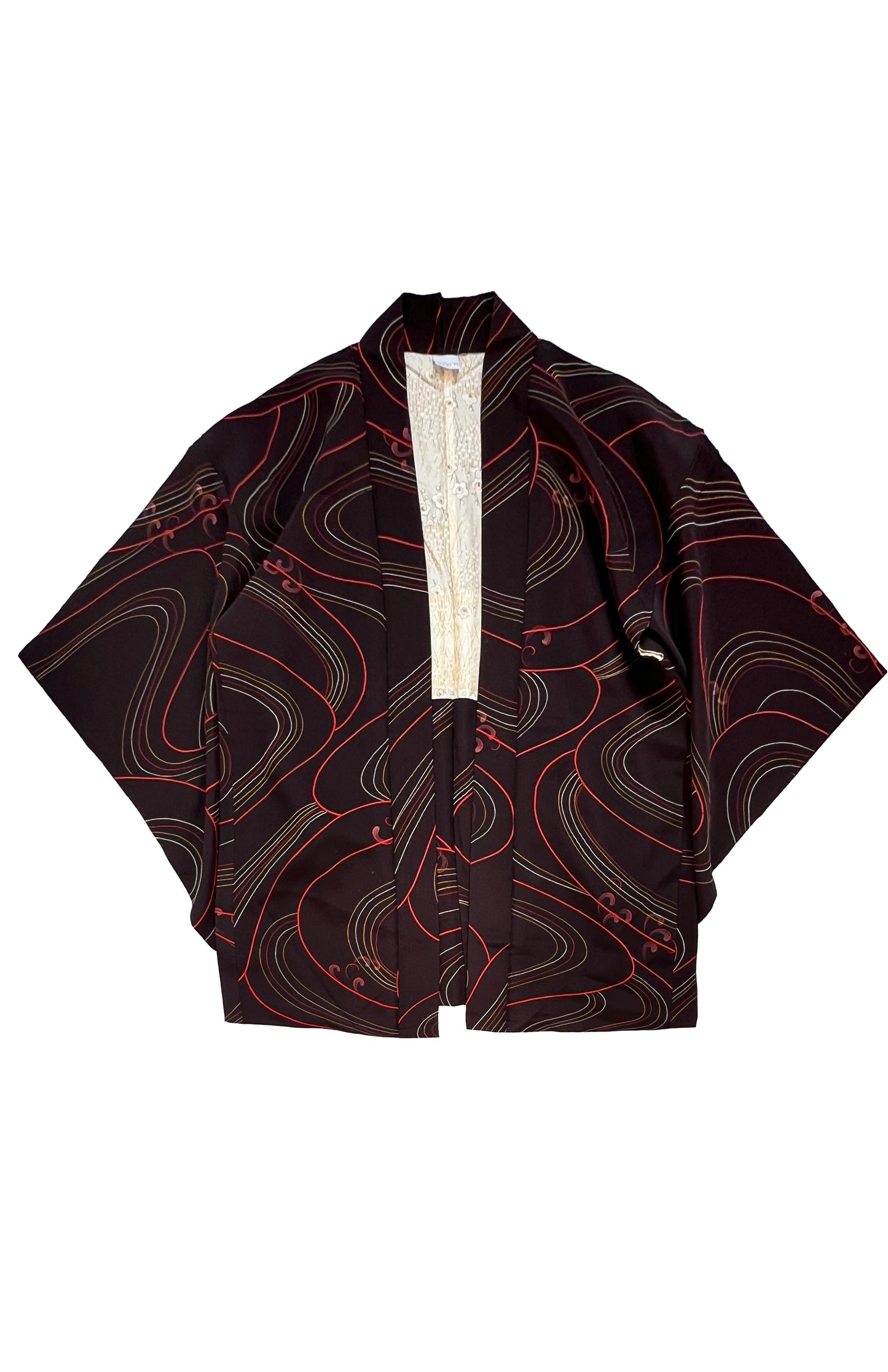 haori vintage giapponese nero con linee rosse