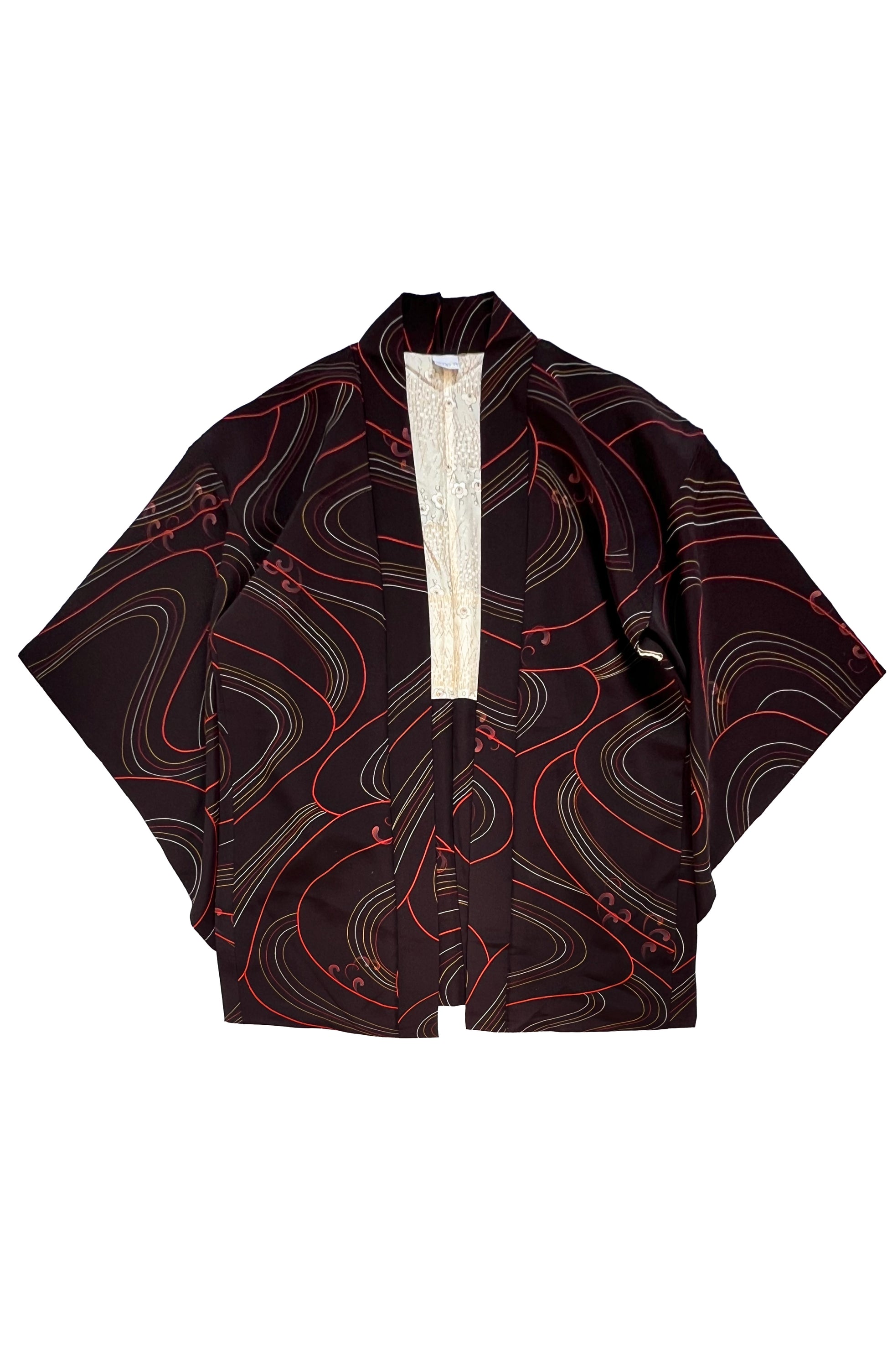 haori vintage giapponese nero con linee rosse