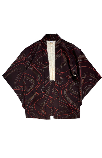 haori vintage giapponese nero con linee rosse