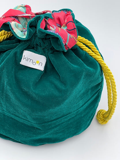 Borsetta in velluto verde artigianale e reversibile KIMOON