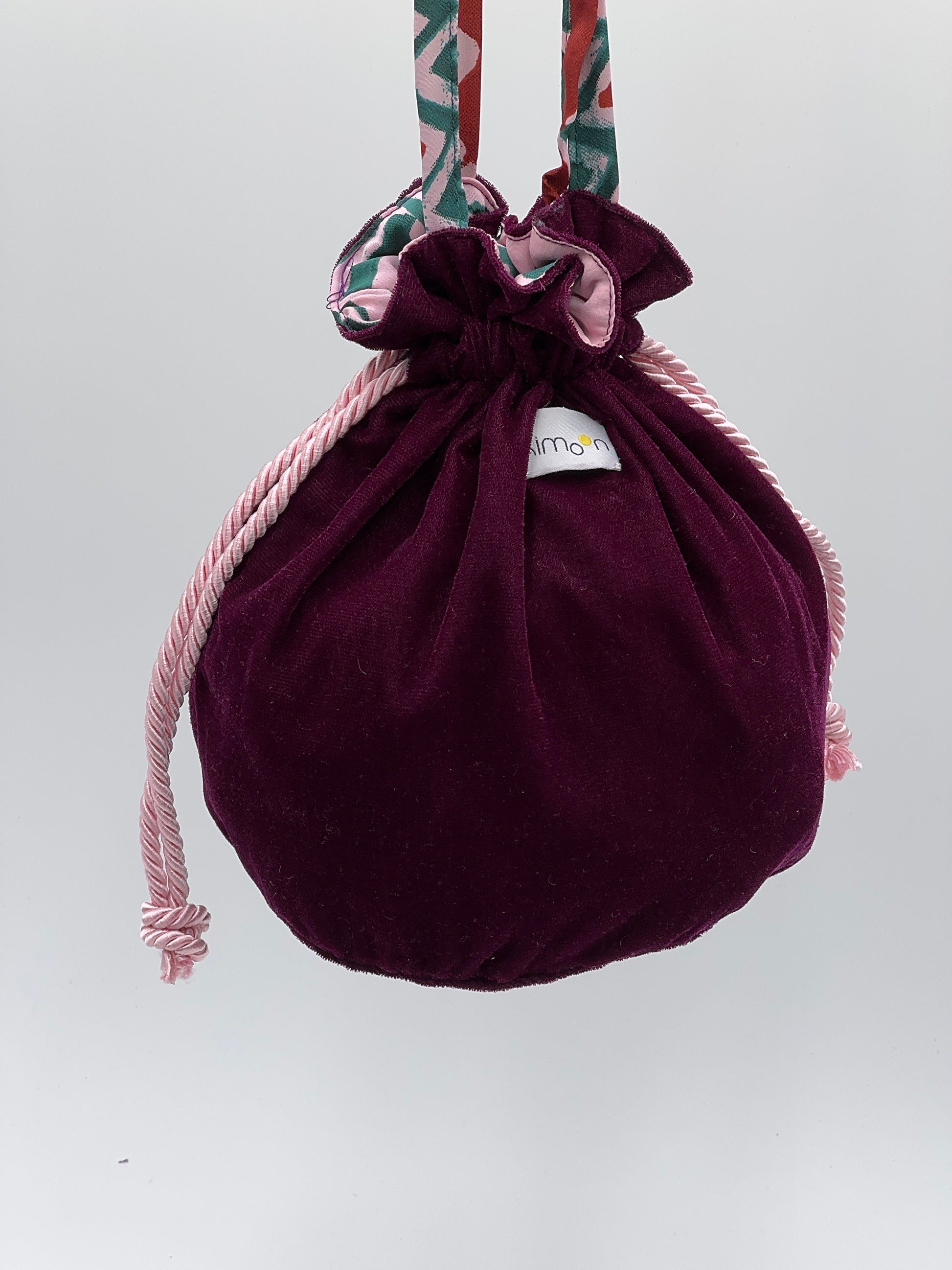 Borsetta in velluto prugna artigianale con manici da spalla KIMOON